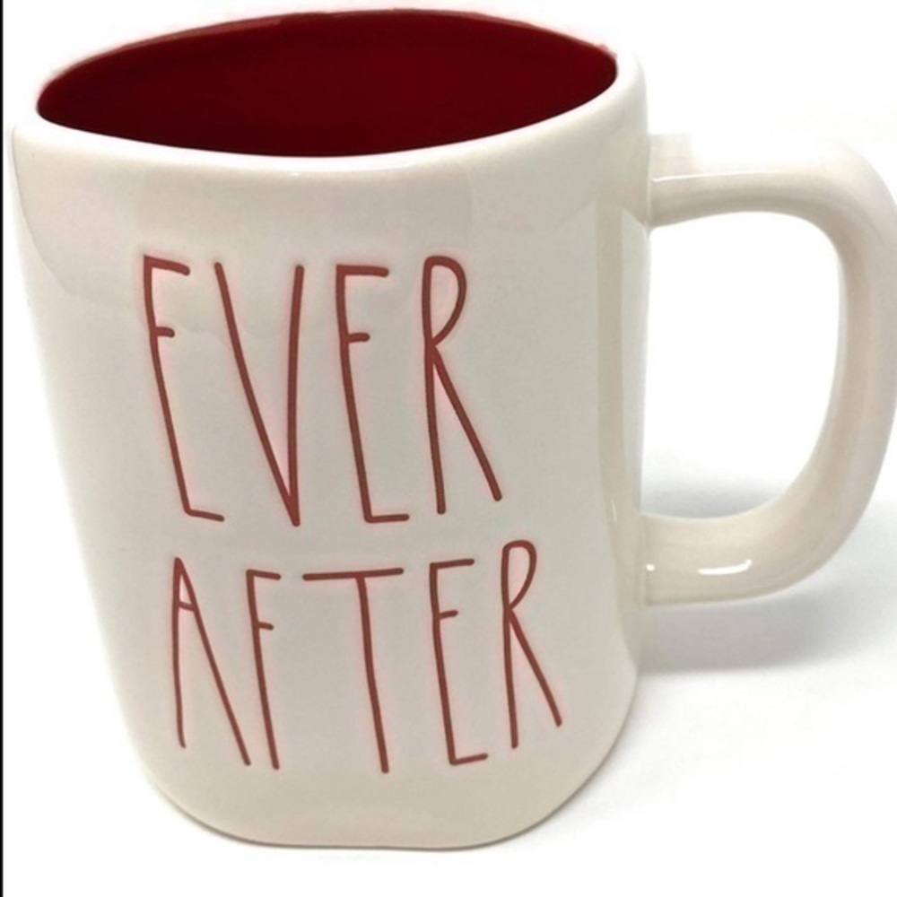 Rae Dunn EVER AFTER White with Red Lettering and Red Interior Mug NWT